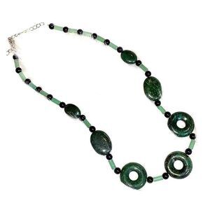 Genuine Malachite And Chrysocolla Hand Carved Necklace Green Natural Stone